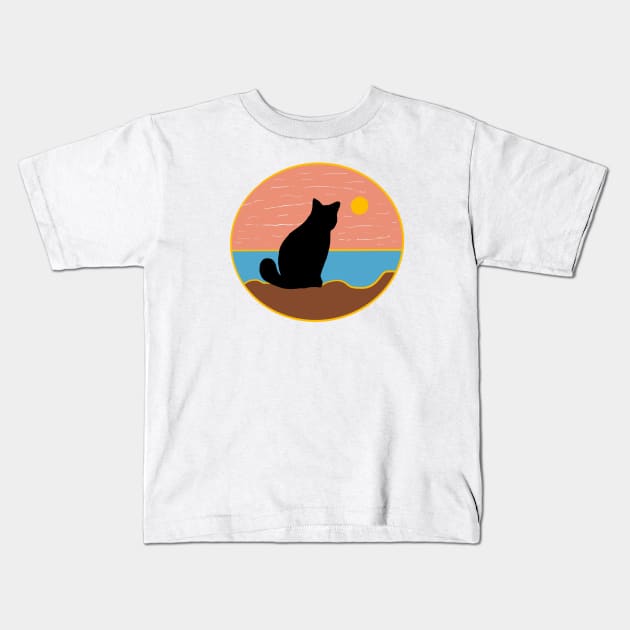 cat watching sunset scene Kids T-Shirt by fikriamrullah